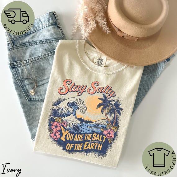 Comfort Colors Stay Salty Shirt, Christian Surf T-shirt, Salt of the Earth Graphic Tee, Matthew 5:13 Faith Tshirt, Coastal Boho Beach Tee