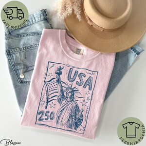 Chemise Statue de la Liberté couleurs confort, t-shirt USA 250 vintage America, t-shirt 4 juillet, t-shirt graphique patriotique rétro, chemise drapeau américain image 3