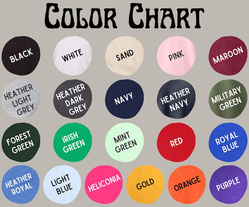 May include: A color chart displays a variety of fabric colors. The chart includes colors such as black, white, sand, pink, maroon, navy, and military green. The text "COLOR CHART" is at the top.