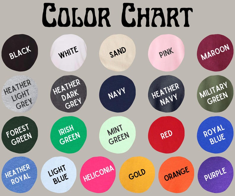 May include: A color chart displays a variety of fabric colors. The chart includes colors such as black, white, sand, pink, maroon, navy, and military green. The text "COLOR CHART" is at the top.