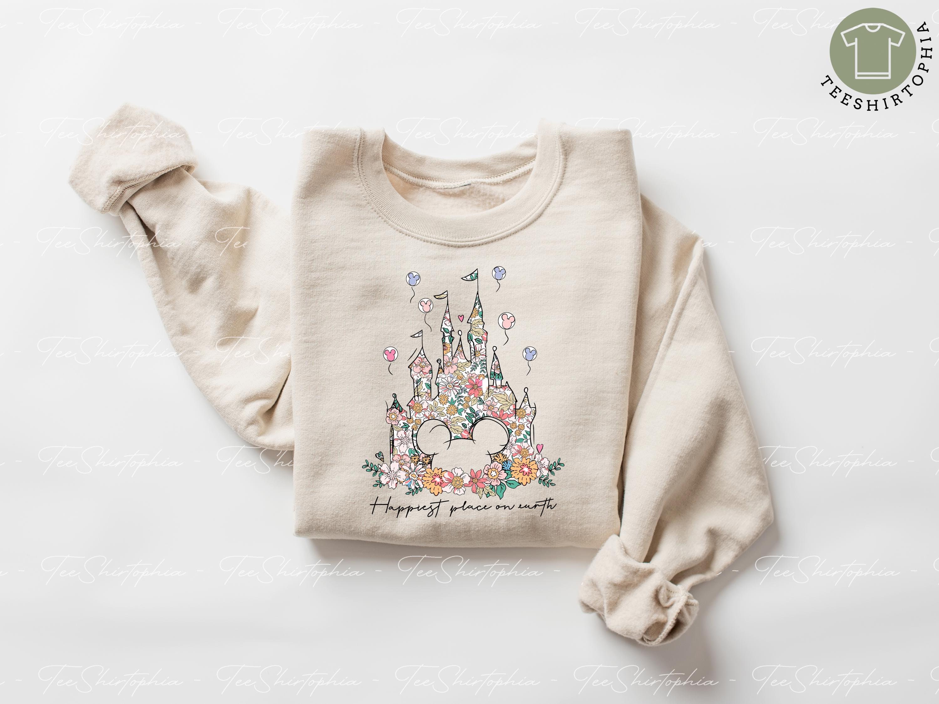 Happiest Place on Earth Sweatshirt, Floral Disney Castle Shirt, Magic Kingdom Sweatshirt, Retro Disney Sweatshirt, Disneyland Trip Shirts