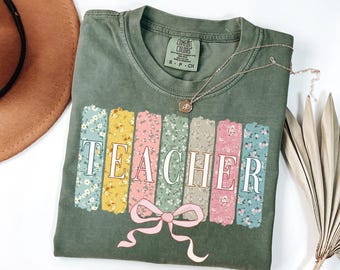 Comfort Colors Floral Teacher Shirt: Back To School Graphic Tee