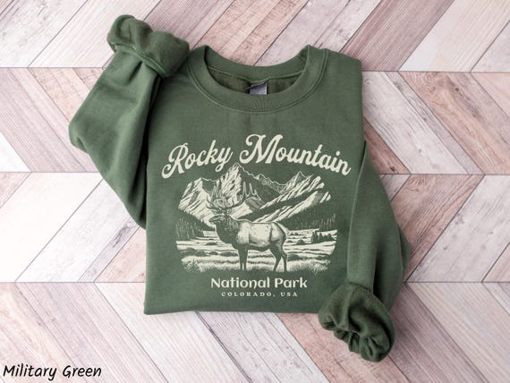 Rocky Mountain National Park Sweatshirt, Colorado Elk Hiking Graphic Tee, Vintage Mountain Sweatshirt, Outdoorsy Nature Lover Gift Top