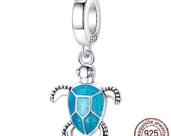 Charm Fits Pandora Original Bracelet 925 Silver Aqua Sea Turtle