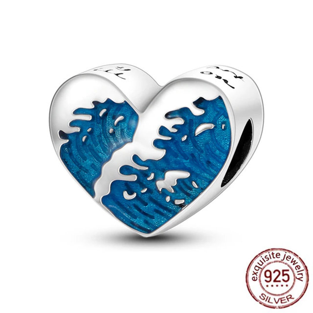 Charm Fits Pandora Original Bracelet 925 Ocean Heart Top Engraved