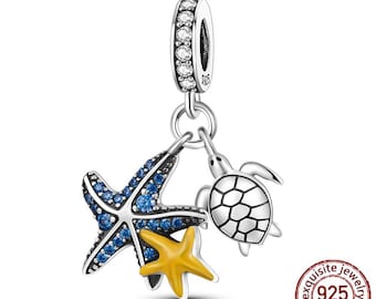 Charm Fits Pandora Original Bracelet 925 Silver Starfish Turtle Dangle Charm