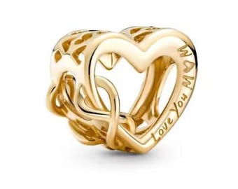 Love You Mom Gold Heart with Infinity Charm