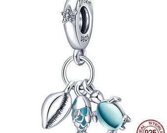 Charm Fits Pandora Original Bracelet 925 Silver Shell, Fish, Turtle  dangle