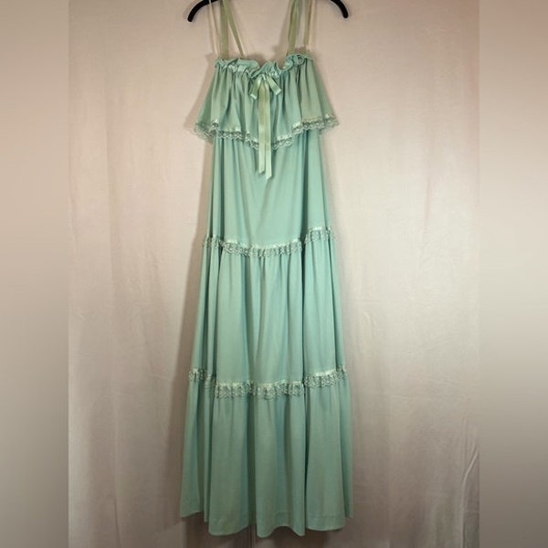 Vintage Gorgeous Mint Green Lace Detailed Tiered Sundress Elastic Top - Size 6