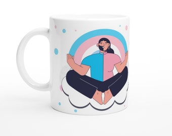 Trans Pride Ceramic Mug, Yoga Design, Trans Ally Gift