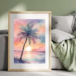 Hawaii Art Print, Watercolor Print, Wall Art Beachy, Print Art Gift, Beach Wall Art, Palm Tree Wall Art, Watercolor Ocean Art