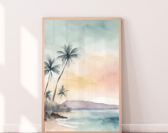Hawaiian Art Print, Watercolor Print, Wall Art Beachy, Print Art Gift, Beach Wall Art, Hawaii Wall Art, Watercolor Ocean Art