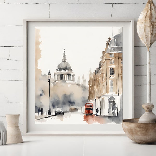 Londres Art Print, Aquarelle, Art fait à la main, Cadeau d’art imprimé, Cadeau de pendaison de crémaillère, Peinture à l’aquarelle, Art mural, Art mural de Londres