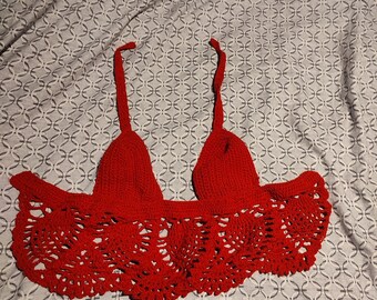 Crop-top Crochet Fait Main Vert - Taille S - Neuf Sans étiquettes
