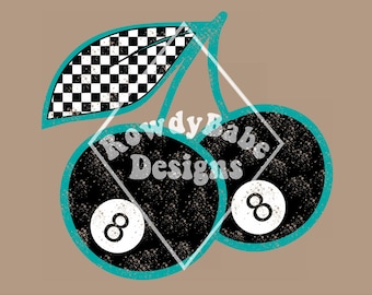 Checkered Cherry 8 Ball PNG, sublimation design download, trendy png, digital download, retro png, vintage png, trendy png