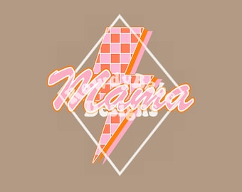 Mama Pink & Orange Lighting Bolt PNG, sublimation design download, trendy png, digital download, retro png, vintage png