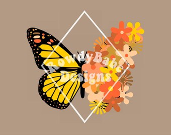 Groovy Butterfly PNG, sublimation design download, trendy png, digital download, western png, groovy png, retro png, vintage png
