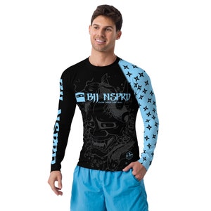 Ninja Stars Jiu Jitsu BJJ blauwe band Rash Guard voor heren