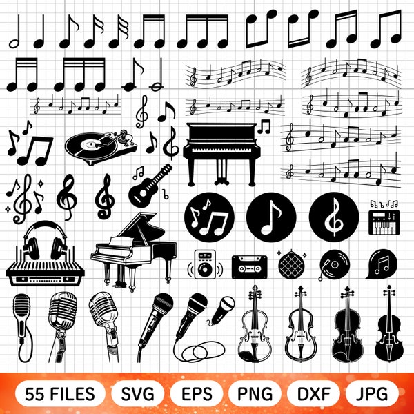 Music Bundle Svg, Music Notes Svg, Piano, Guitar, Violin, Cello, Dj, Silhouette Svg, Download, Printable, Cut File, Cricut Dxf Png Eps