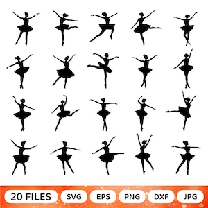 20 Ballerina Silhouette, Ballet Bundle Svg, Ballerina Cut File, Ballerina Art, Dancer Svg, Ballet Svg, Cricut, Dxf, Eps, Png, Jpg