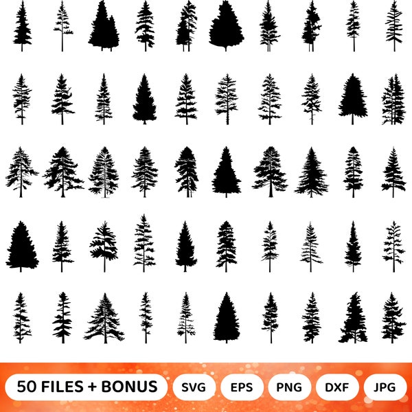 Forest Trees Silhouette Bundle SVG, Pine Tree Bundle Svg, Pine Tree Svg, Christmas Tree Svg, Pine Tree Silhouette, Cutting File, Png Eps Dxf