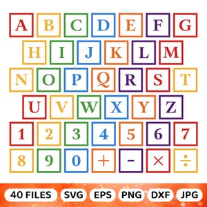 Blocs alphabet SVG, blocs numériques SVG, blocs ABC bébé fichier coupé SVG pour Cricut, blocs de lettres A-Z 0-9, blocs de construction vectoriels, Dxf Eps Png