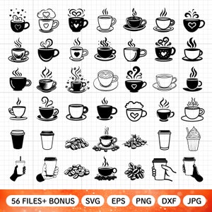 Caffè Svg, Pacchetto Svg caffè, Clipart caffè, Tazza di caffè Svg, Pacchetto Svg tazza, Silhouette, Stampabile, File di taglio, Cricut, Dxf Png Eps Svg Jpg