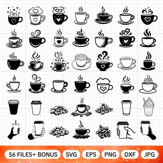 Coffee Svg, Coffee Svg Bundle, Coffee Clipart, Coffee Cup Svg, Mug Svg Bundle, Silhouette, Printable, Cut File, Cricut, Dxf Png Eps Svg Jpg