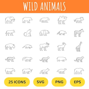 Doodle Wild Animal Vector Icons: Zoo Safari Clipart (SVG, PNG, EPS)