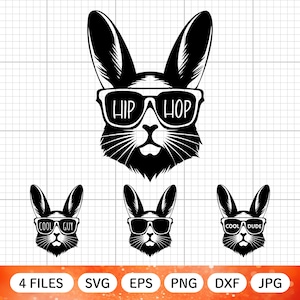Hip Hop Svg Easter Bunny Sunglasses, Bunny With Glasses Svg, Bunny Svg, Kid&#39;s Easter Design Svg, Boy Easter Svg, Cut File Cricut Dxf Png Eps