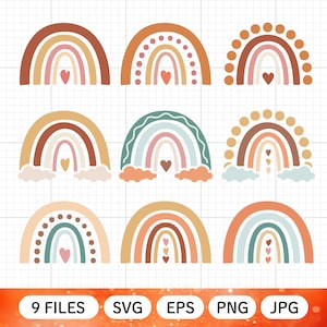Boho Rainbow SVG, Archivo de corte, Etiqueta engomada del arco iris, Boho Rainbow Png, Diseño lindo de la camiseta, Etiqueta engomada del arco iris, Clip Art del arco iris, Descarga instantánea