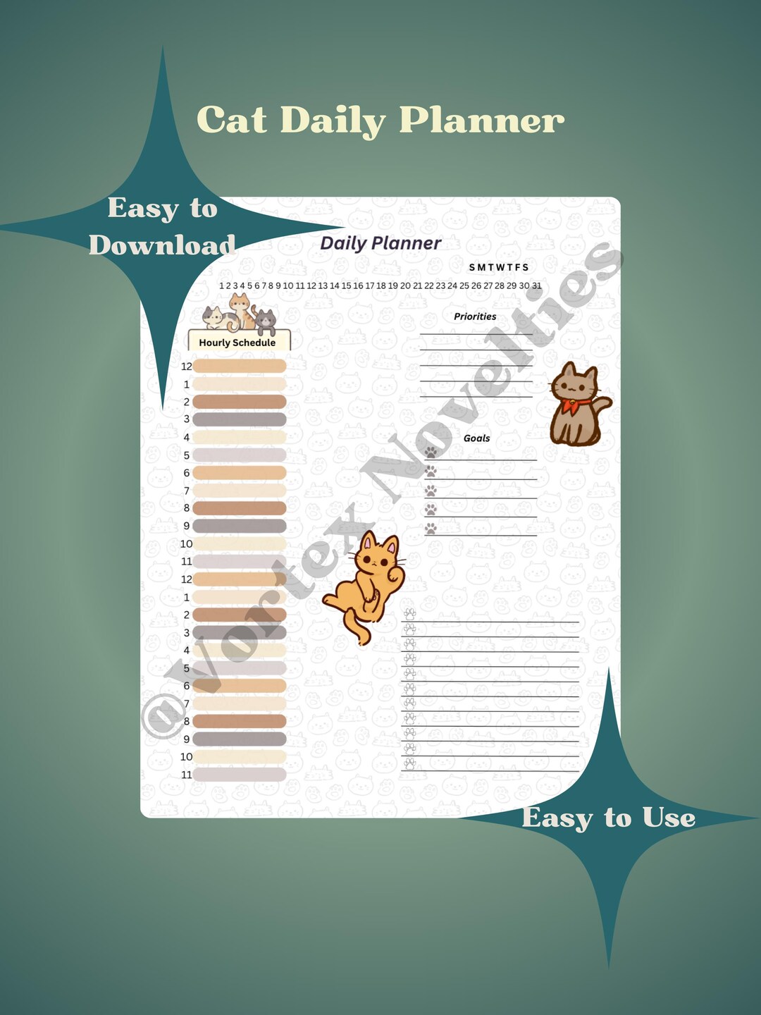 Daily Cat Planner Template - Etsy