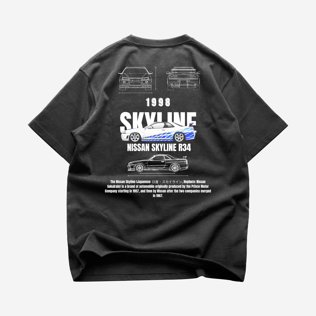 Oversize Nissan Skyline Tshirt Skyline GTR R34 Tee paul Walker Shirt JDM Car Tee Skyline R34