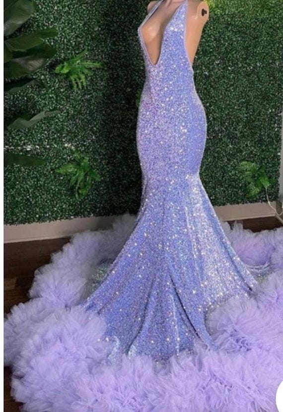 Purple or Lilac Deep V Glitter Prom Dress - Etsy Israel