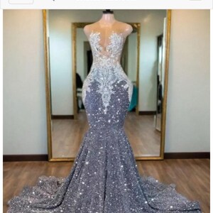 **GLSbyGloria: Embroidered and Sequined Mermaid Gown for Formal Occasions**