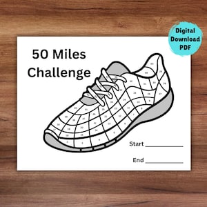 50 Miles Running Challenge Tracker, 50 Mile Walking Challenge Tracker, Printable Walking Log, Coloring Completion Running Log
