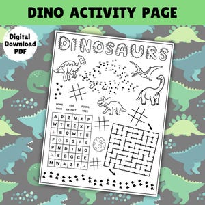 Dinosaurs Coloring Activity Page, Kids Dinosaur Birthday Party Placemat, Printable Dino Colouring Worksheet, Dino Birthday Party Favor