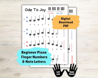 Ode To Joy Easy Piano Song, Piano Sheet Music for Kids, Simple Piano Song for Beginners Learning Notes, Printable Digital Download PDF