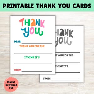 Druckbare Kinder füllen die leere Dankeskarte aus, druckbare digitale Vorlage für Danksagungsnotizen, Kinder danke Download zum Drucken zu Hause
