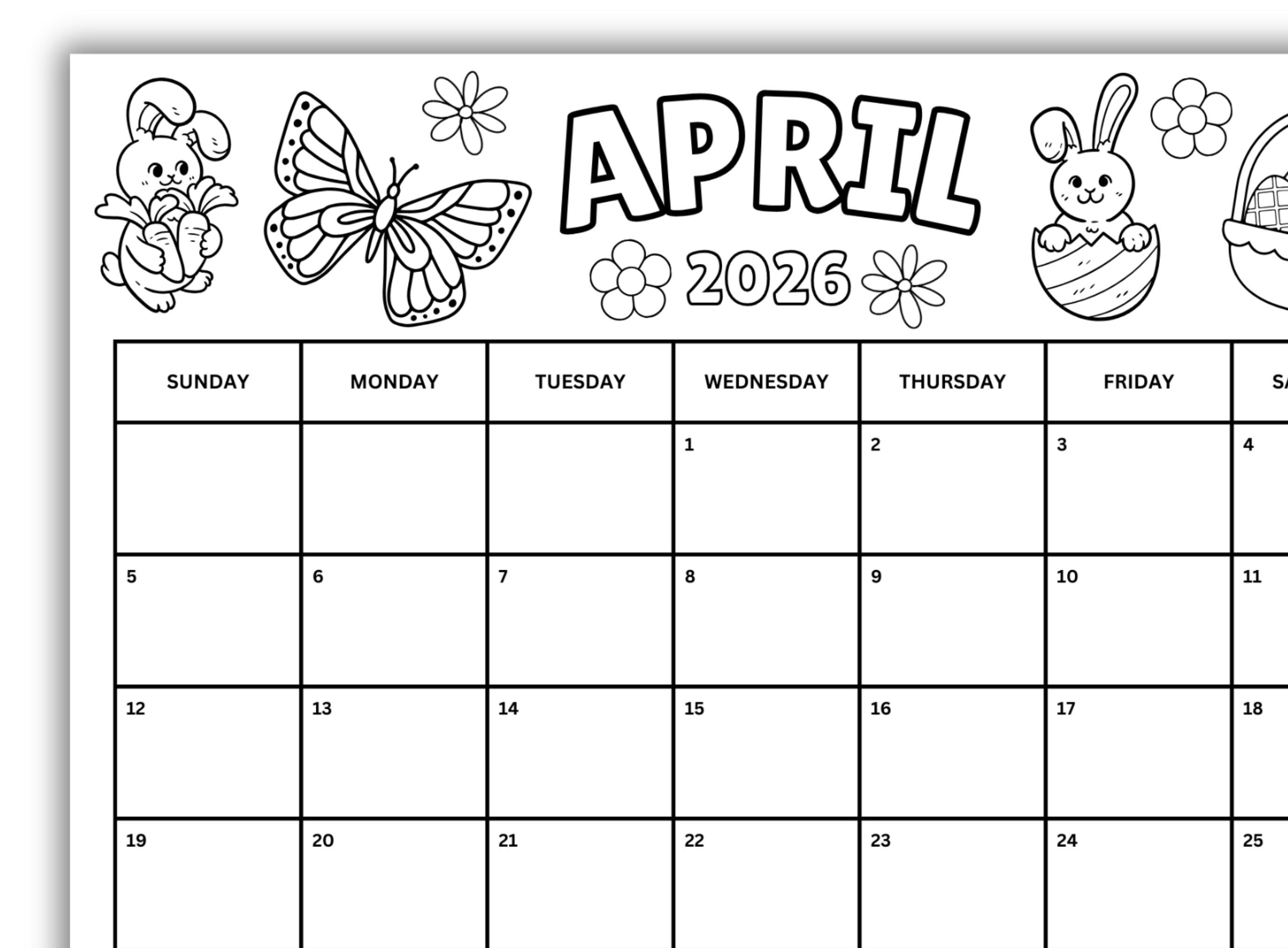 April 2026 Coloring Calendar, Printable March Calendar Activity ...