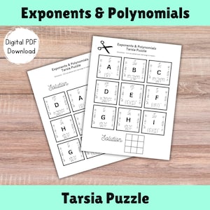 Exponents and Polynomials Tarsia Puzzle | Multiplying and Factoring Review Printable | Rules of Exponents Worksheet | Math Algebra Activity