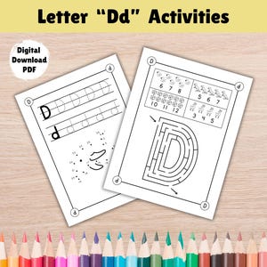 Letter D Activity Sheet, Preschool Alphabet Curriculum Letter of the Week, Counting to 10 Practice, Kindergarten Handwriting Letter Tracing