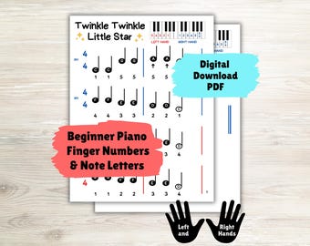 Twinkle Little Star Easy Piano Song, Piano Sheet Music for Kids, Simple Piano Song for Beginners Learning Notes Two Hands, Printable PDF