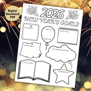 2026 New Year Goals, New Years Resolutions Family Goal Setting Printable, Kids Vision Board Activity, Coloring Goal Chart, School Download