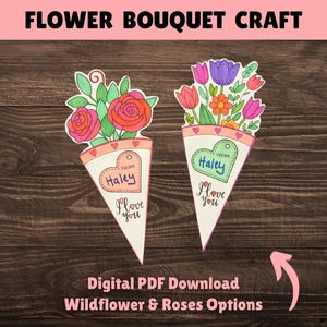DIY Kinder Blumenstrauß Handwerk, druckbare Muttertag Kunst Andenken, Geschenk für Mama Handwerk Aktivität, Geschenk für Oma, Hausgemachte Ich liebe dich Karte