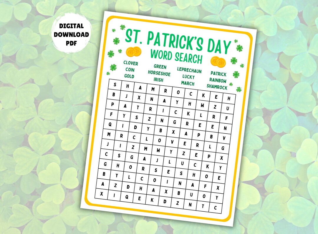 Printable St Patricks Day Word Search, St Paddys Day Games for Kids, St ...