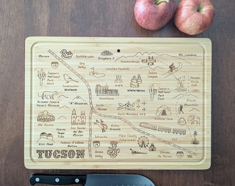 Tucson Cutting Board, Arizona Bamboo Charcuterie Board, Tucson City Map Souvenir, Sonoran Desert Southwest Keepsake, Moving to Tucson Gift
