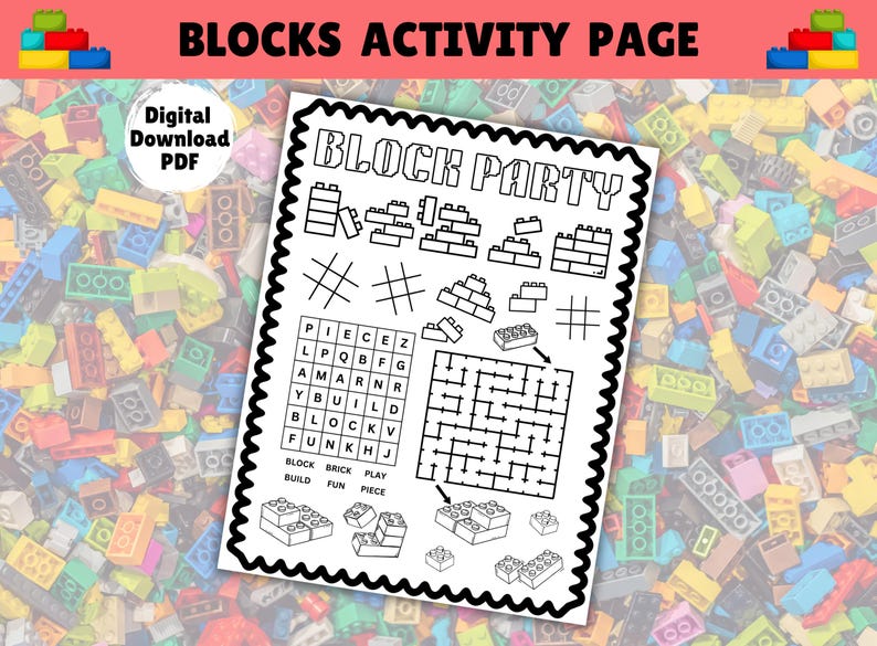 Fun Pdf Blocks Building Blocks Placemat, Printable Building Bricks Coloring Activity ...