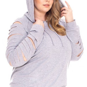 Women&#39;s soft and luxurious hoodie sweatshirt with cut-out sleeve detail. Pink hoodie, Gray hoodie & White hoodie.
