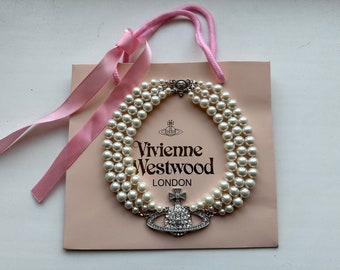Vivienne Style Big Pearl Orb Necklace, With Vivienne Logo, No Box Included